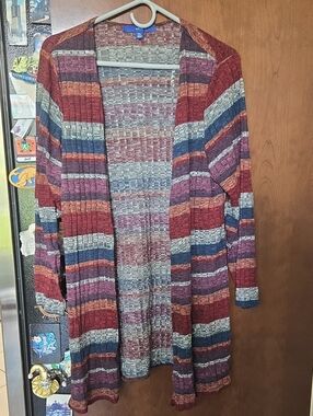 Apt. 9 Striped Open-Front Cardigan in Burgundy, Navy & Gray
